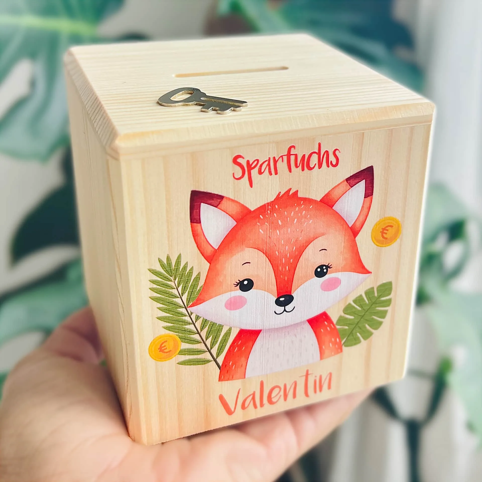 Personalisierte Spardose "Sparfuchs" — Kiki-Ena Bastelmaterial Naturholz