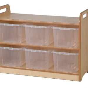 Regaleinheit mit Vitrine, verspiegelter Rückwand und 6 durchsichtigen Behältern — Millhouse Lernspielzeug Schule