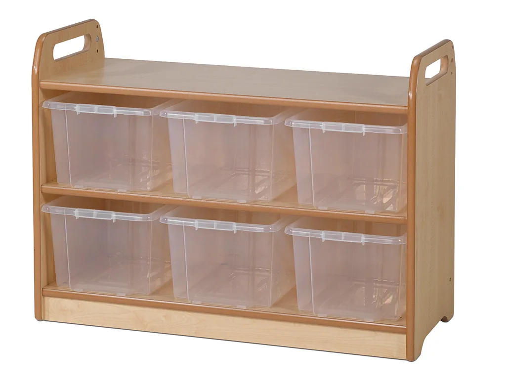 Regaleinheit mit Vitrine, verspiegelter Rückwand und 6 durchsichtigen Behältern — Millhouse Lernspielzeug Schule