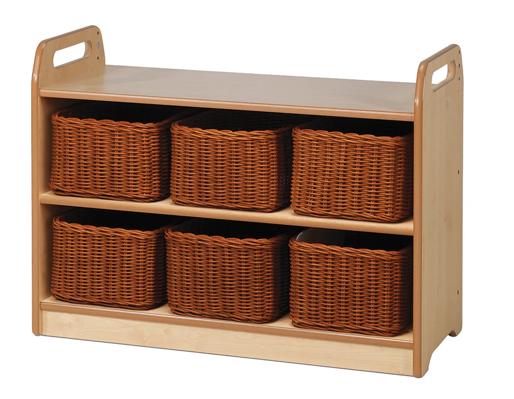 Regaleinheit mit Vitrine, verspiegelter Rückwand und 6 Körben — Millhouse Lernspielzeug Schule