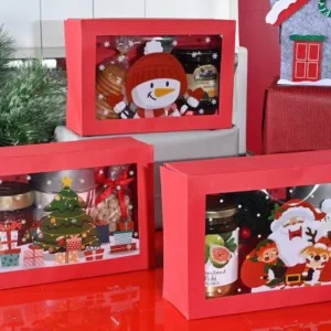 Rote Papier-Geschenkbox mit Sichtfenster Weihnachten — Kiki-Ena Bastelmaterial Naturholz Rote Papier-Geschenkbox mit Sichtfenster Weihnachten — Kiki-Ena Bastelmaterial Naturholz