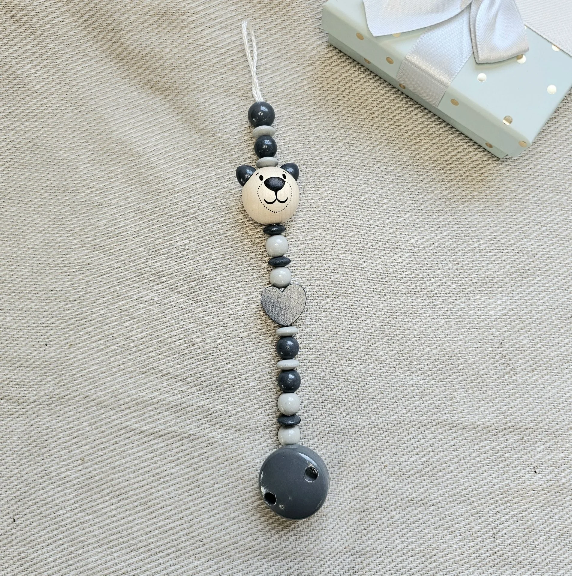 Schnullerkette Bastelset grau II — Kiki-Ena Bastelmaterial Naturholz