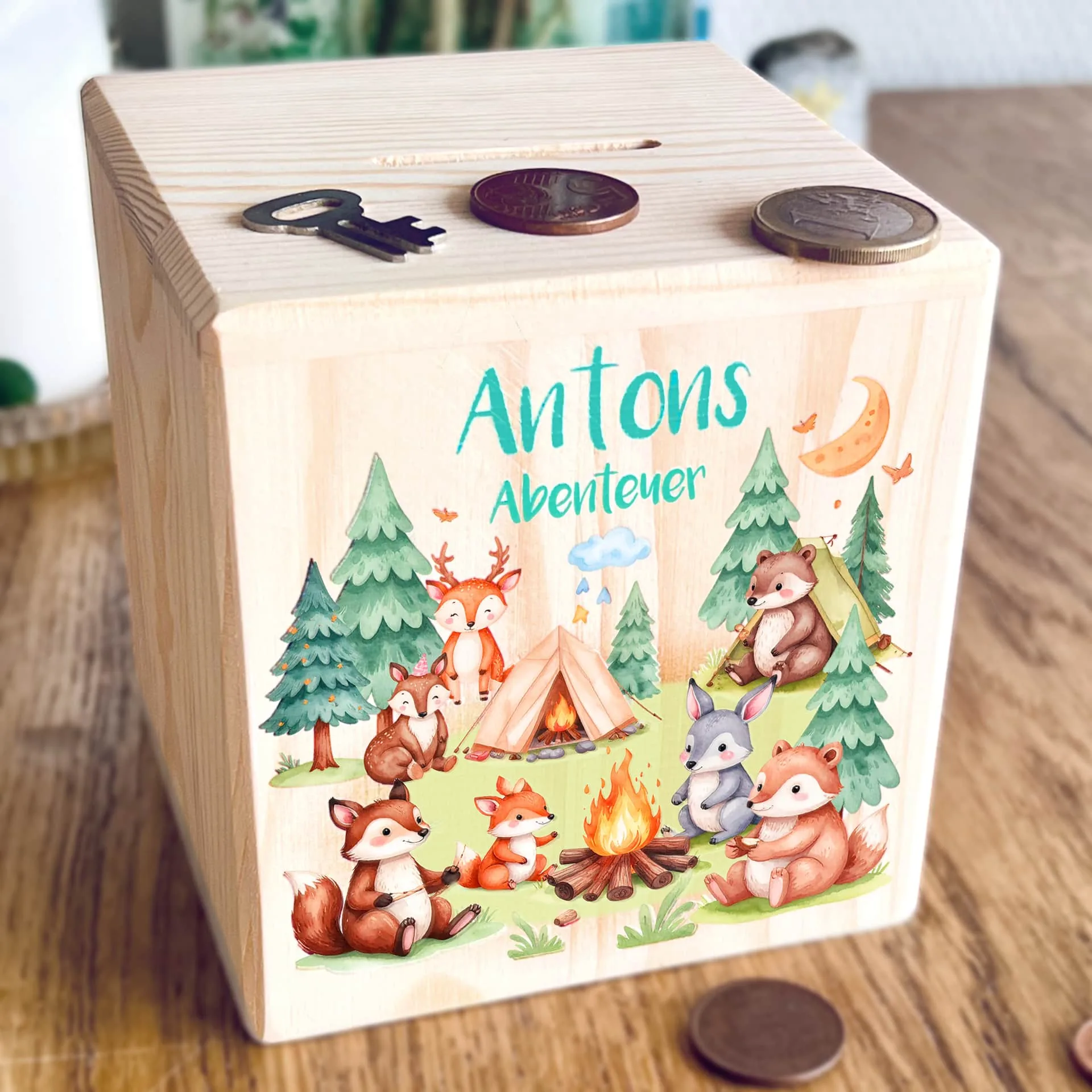 Spardose mit Namen "Abenteuer" — Kiki-Ena Bastelmaterial Naturholz