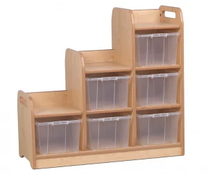Millhouse PT704 Stufenregal Raumteiler links mit 6 transparenten Aufbewahrungsboxen