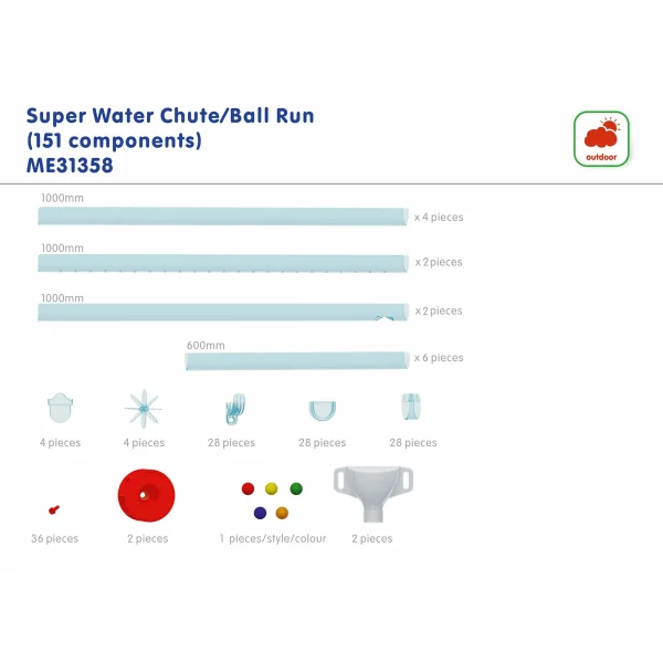 Super Wasserrutsche Ballbahn Set 151 Teile — Kiki-Ena Bastelmaterial Naturholz
