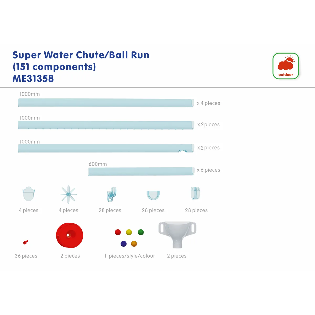 Super Wasserrutsche Ballbahn Set 151 Teile — Kiki-Ena Bastelmaterial Naturholz