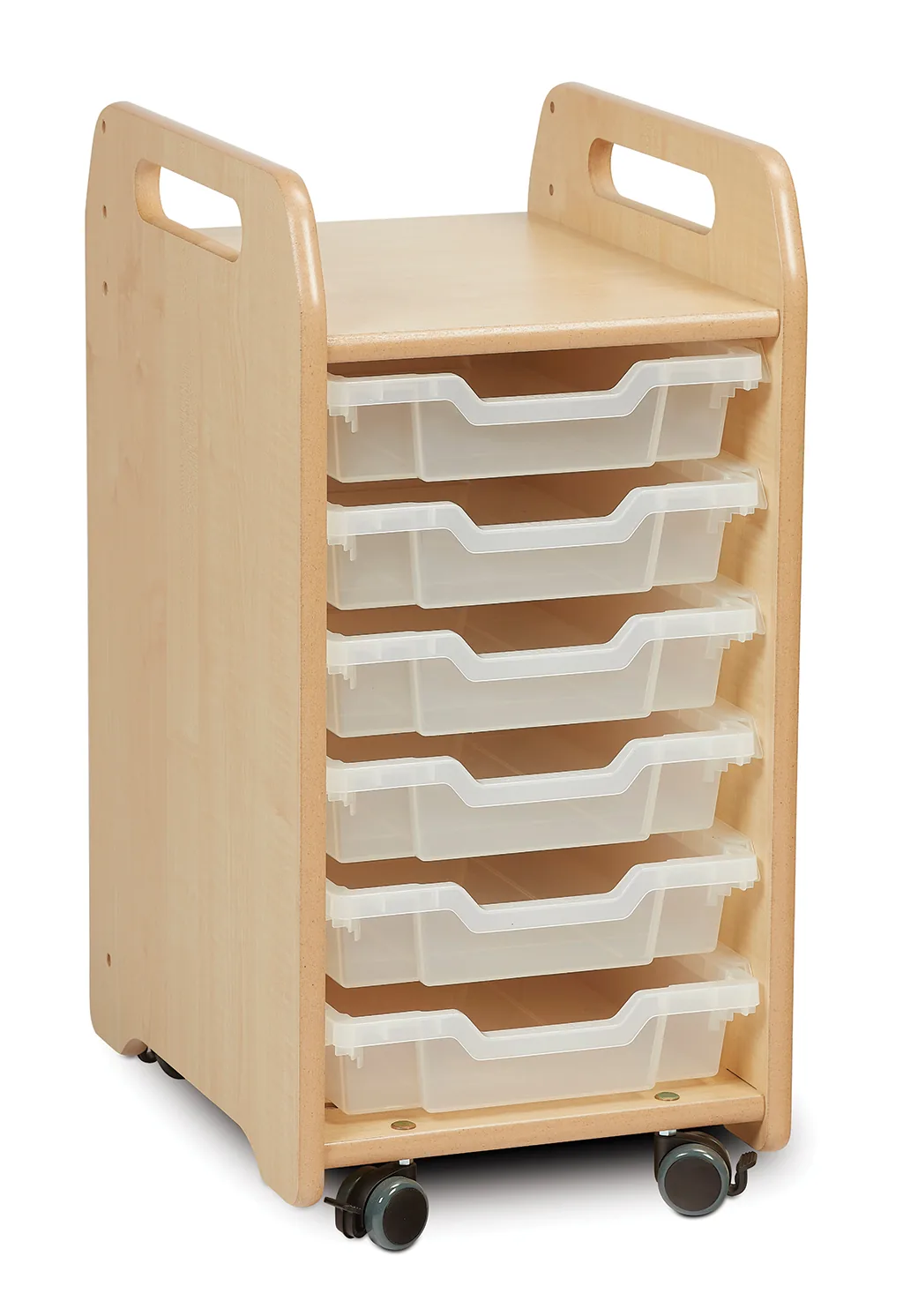 Tablettaufbewahrungseinheit (1 Spalte) mit 6 flachen Tabletts — Millhouse Lernspielzeug Schule