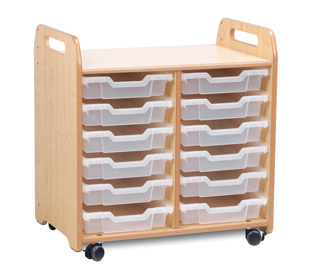 Tablettaufbewahrungseinheit (2 Spalten) mit 12 flachen Tabletts — Millhouse Lernspielzeug Schule