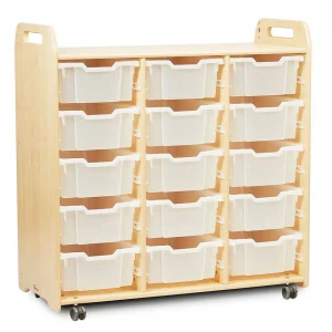 Tablettaufbewahrungseinheit (3 Spalten, 1080 mm Höhe) mit 15 tiefen Tabletts — Millhouse Lernspielzeug Schule