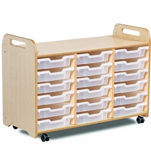 Tablettaufbewahrungseinheit (3 Spalten, 730 mm Höhe) mit 18 flachen Tabletts — Millhouse Lernspielzeug Schule