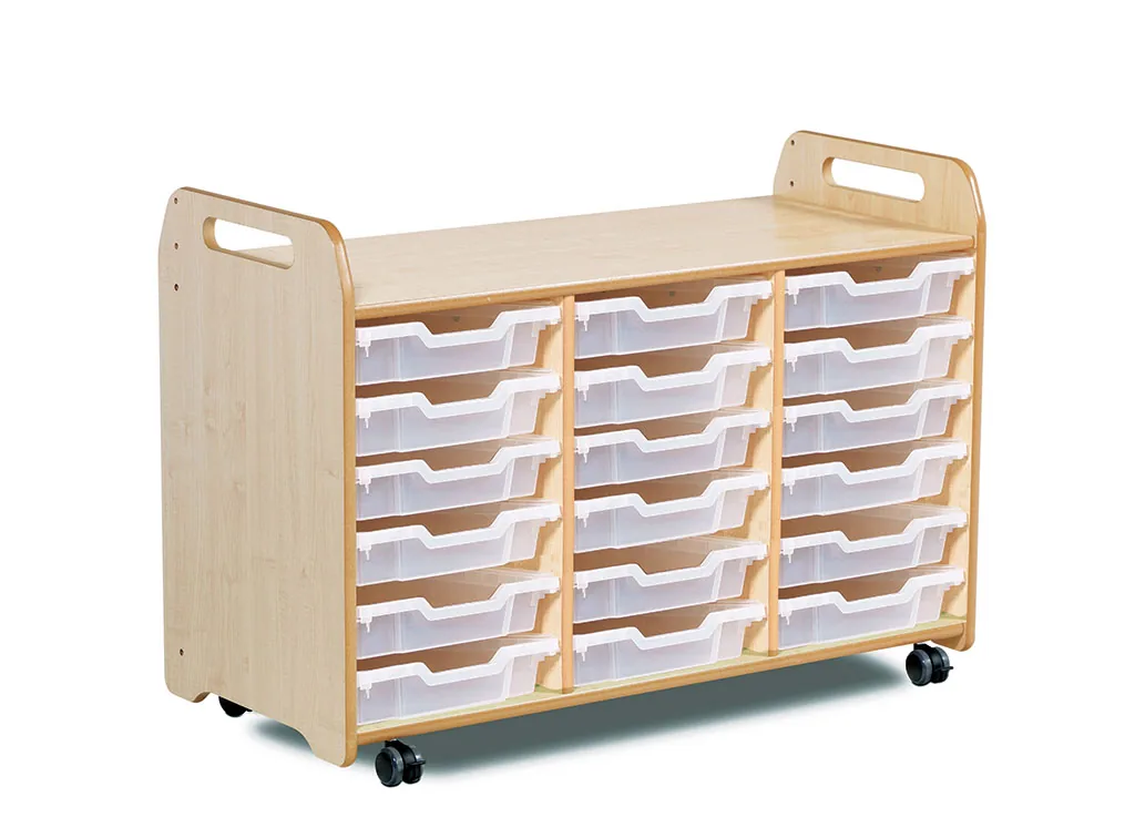 Tablettaufbewahrungseinheit (3 Spalten, 730 mm Höhe) mit 18 flachen Tabletts — Millhouse Lernspielzeug Schule Tablettaufbewahrungseinheit (3 Spalten, 730 mm Höhe) mit 18 flachen Tabletts — Millhouse Lernspielzeug Schule