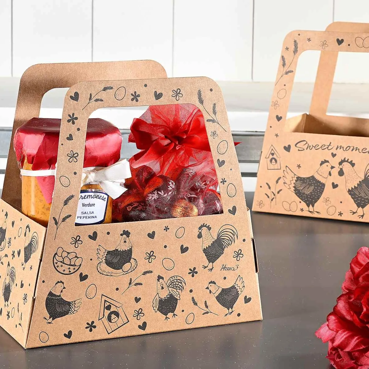 Tasche aus Kraftpapier mit Hühner-Motiv — Kiki-Ena Bastelmaterial Naturholz