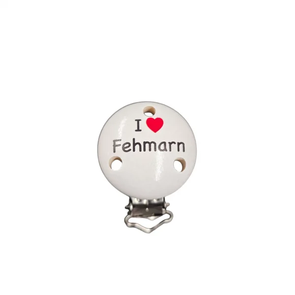 Schnullerclip "I ♥ Fehmarn" Rot — Kiki-Ena Bastelmaterial Naturholz