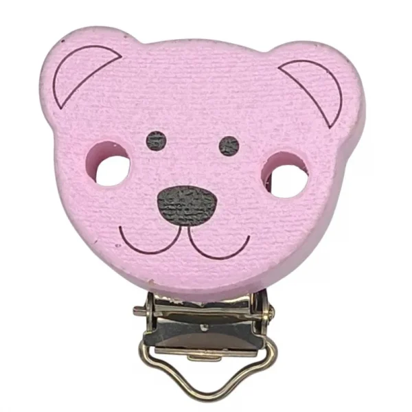Teddy Schnullerclip Holzclip rosa — Kiki-Ena Bastelmaterial Naturholz