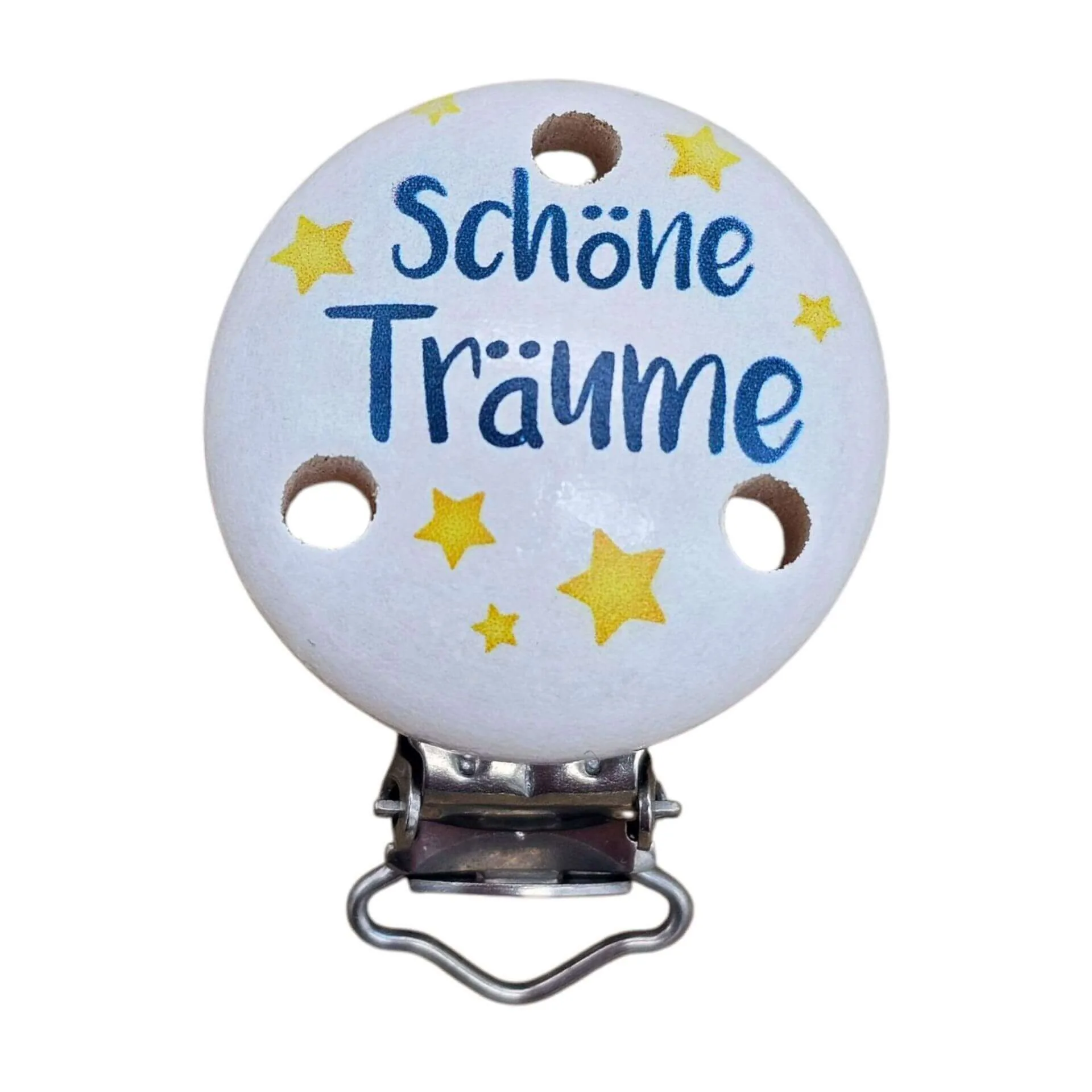 Schnullerclip "Schöne Träume" weiss — Kiki-Ena Bastelmaterial Naturholz