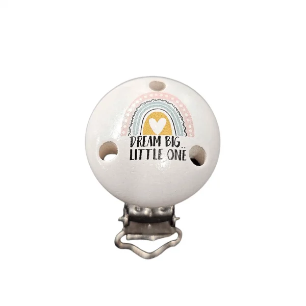 Schnullerclip "dream big little one" weiss — Kiki-Ena Bastelmaterial Naturholz Schnullerclip "dream big little one" weiss — Kiki-Ena Bastelmaterial Naturholz