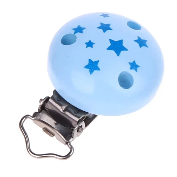 Schnullerclip Motiv Sternchen babyblau — Kiki-Ena Bastelmaterial Naturholz