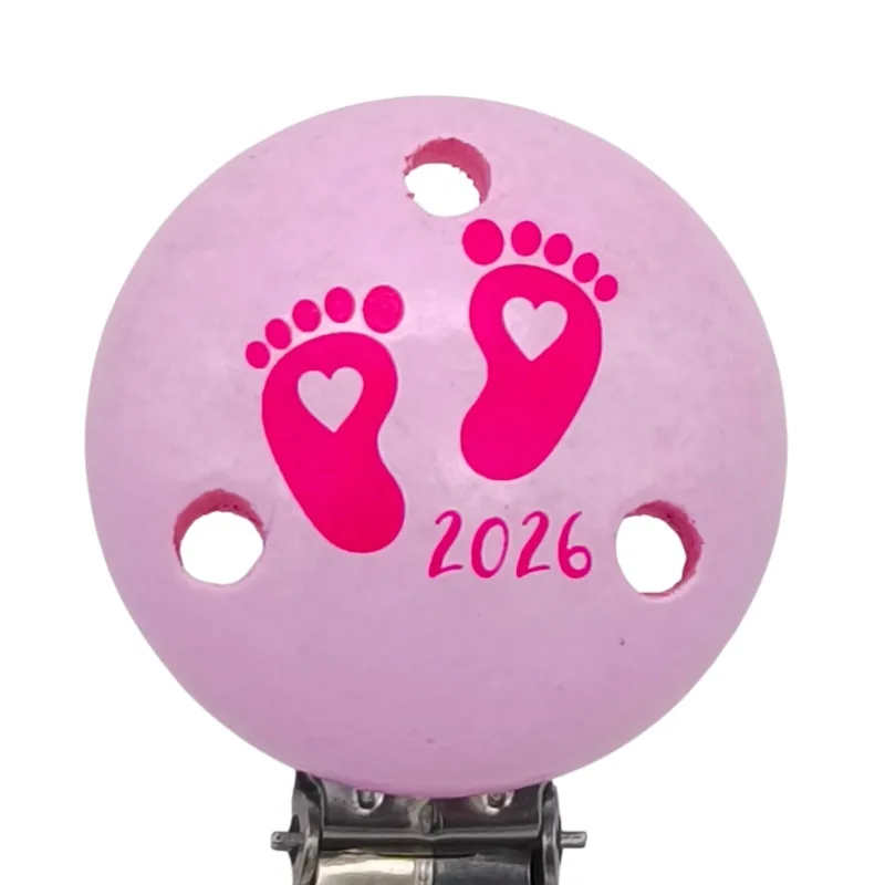 Schnullerclip Babyfüße 2026 rosa — Kiki-Ena Bastelmaterial Naturholz