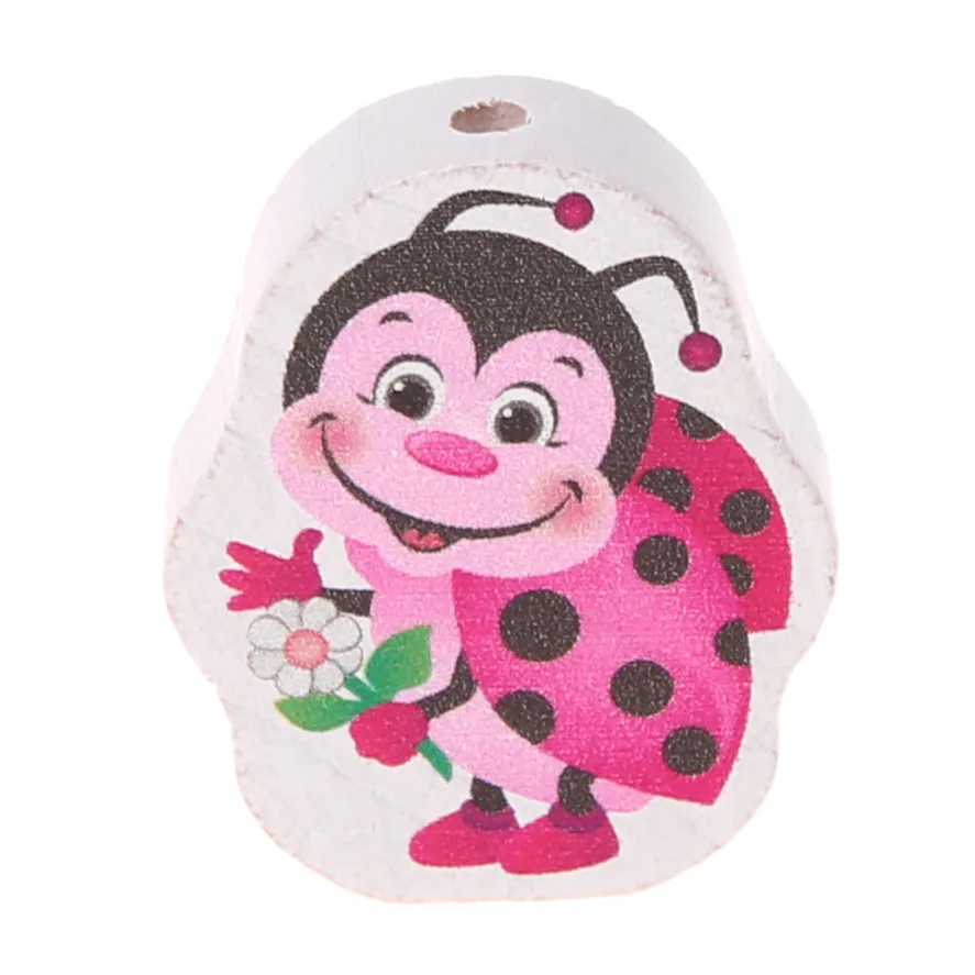 Motivperle Marienkäfer Pink — Kiki-Ena Bastelmaterial Naturholz