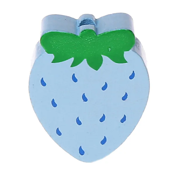 Motivperle Erdbeere babyblau — Kiki-Ena Bastelmaterial Naturholz