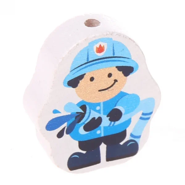 Motivperle Feuerwehrmann babyblau — Kiki-Ena Bastelmaterial Naturholz