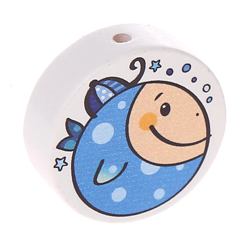 Motivperle Scheibe Fisch Blau — Kiki-Ena Bastelmaterial Naturholz