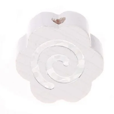 Motivperle Glitzerblümchen Spirale weiss — Kiki-Ena Bastelmaterial Naturholz