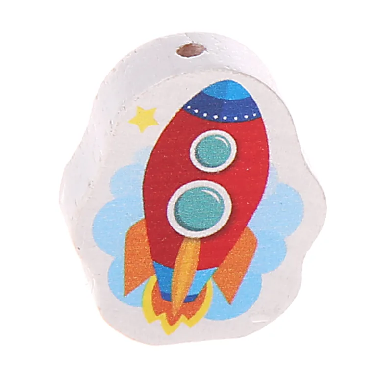 Motivperle Rakete Rot — Kiki-Ena Bastelmaterial Naturholz