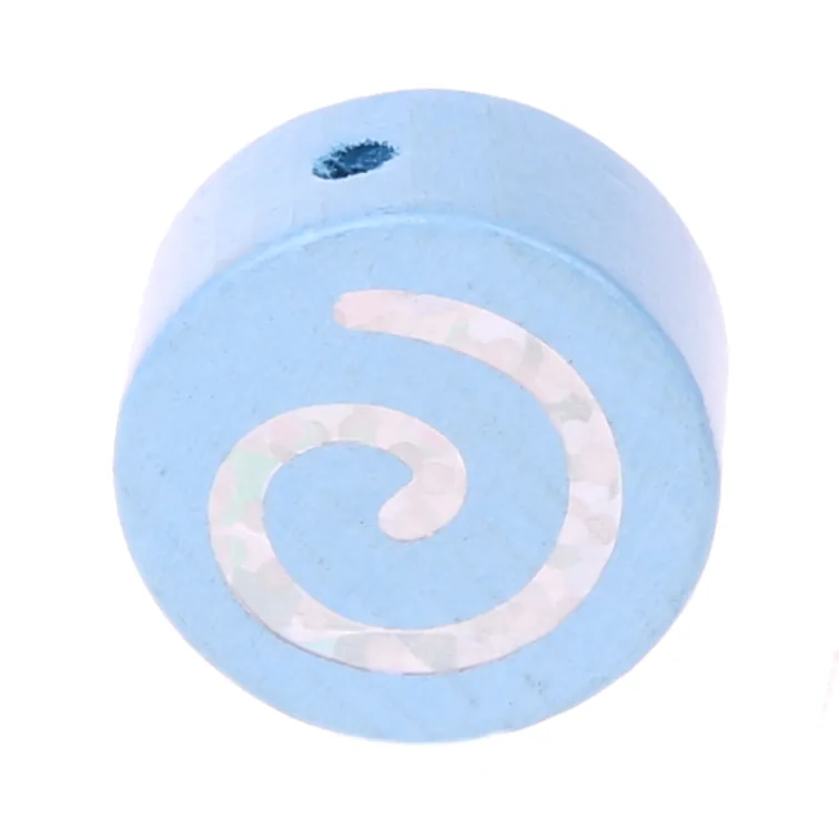 Motivperle Glitzerspirale auf Scheibe babyblau — Kiki-Ena Bastelmaterial Naturholz