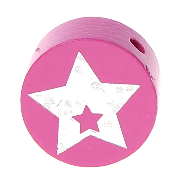 Motivperle Scheibe Glitzerstern Pink — Kiki-Ena Bastelmaterial Naturholz