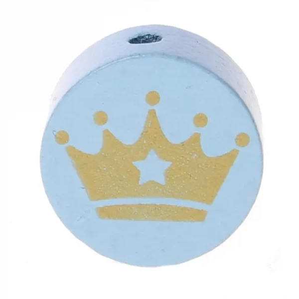 Motivperle Scheibe Krone Gold babyblau — Kiki-Ena Bastelmaterial Naturholz