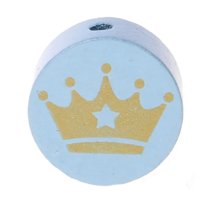 Motivperle Scheibe Krone Gold babyblau — Kiki-Ena Bastelmaterial Naturholz