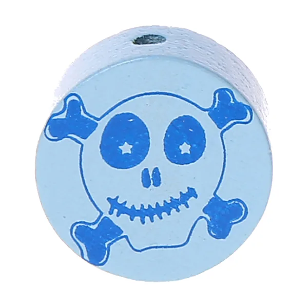 Motivperle Scheibe Happy Skull babyblau — Kiki-Ena Bastelmaterial Naturholz