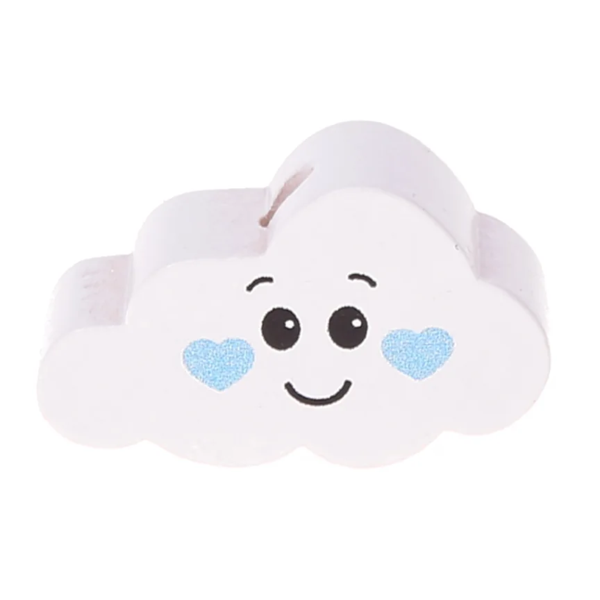 Motivperle Wolke Gesicht babyblau — Kiki-Ena Bastelmaterial Naturholz