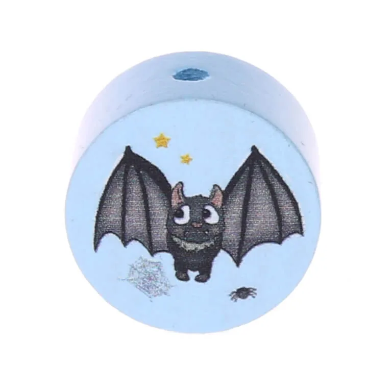 Motivperle Scheibe Fledermaus babyblau — Kiki-Ena Bastelmaterial Naturholz