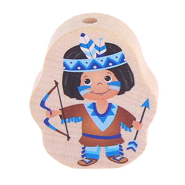 Motivperle natur Indianer • Indianerin Blau — Kiki-Ena Bastelmaterial Naturholz