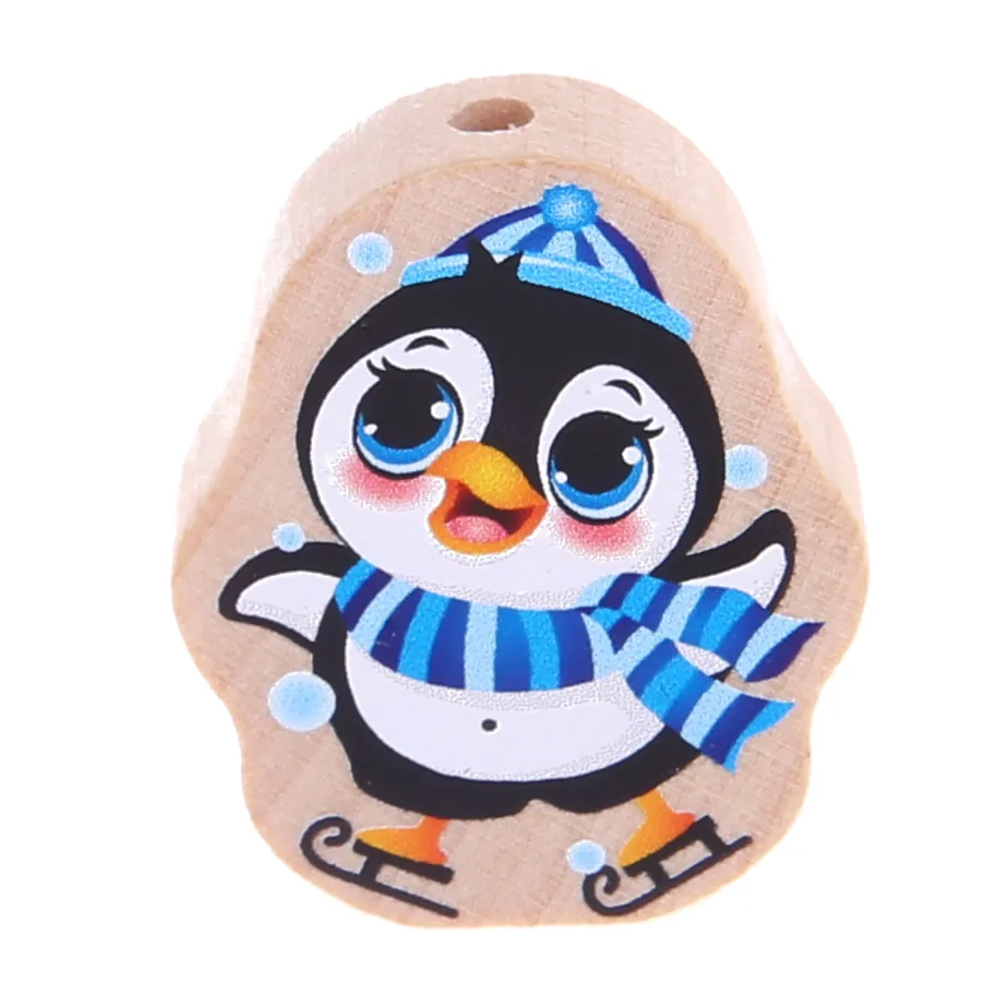 Motivperle Pinguin natur Blau — Kiki-Ena Bastelmaterial Naturholz
