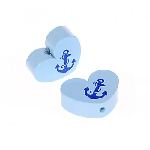 Motivperle Herz mit Anker babyblau — Kiki-Ena Bastelmaterial Naturholz