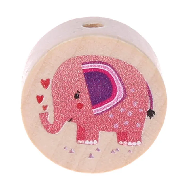 Motivperle Elefant (Scheibe) rosa — Kiki-Ena Bastelmaterial Naturholz