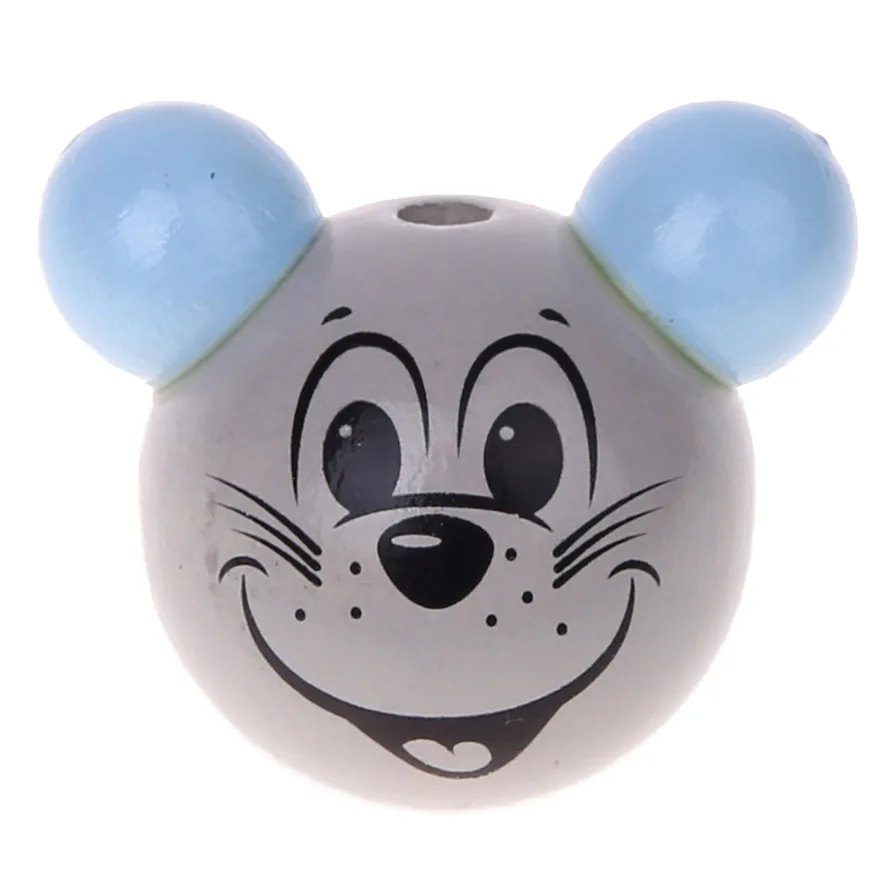 3D Motivperle Maus babyblau — Kiki-Ena Bastelmaterial Naturholz