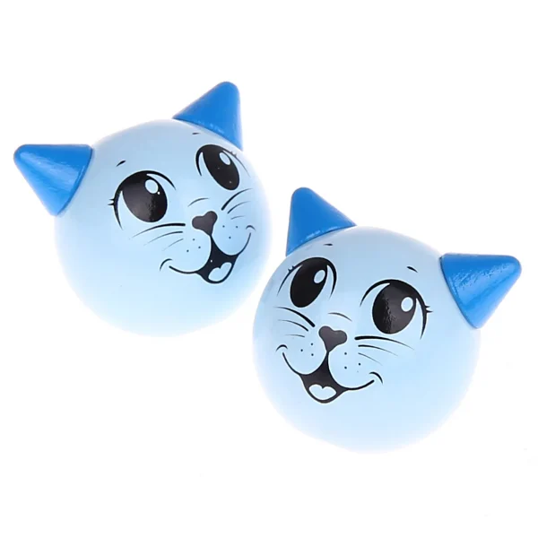 Motivperle 3D Katze babyblau — Kiki-Ena Bastelmaterial Naturholz