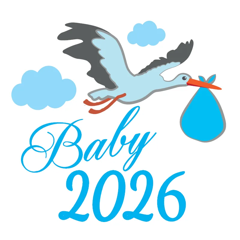 Mini-Motivperle Baby 2026 - 16mm Blau — Kiki-Ena Bastelmaterial Naturholz
