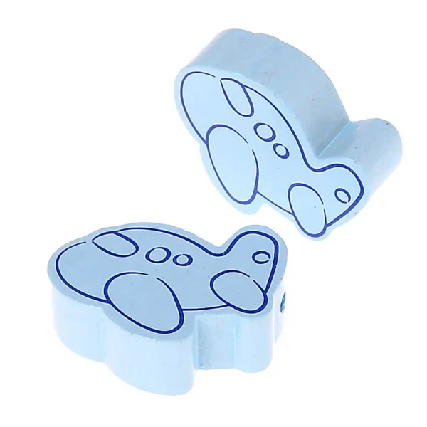 Motivperle Flugzeug • 10 Stück babyblau — Kiki-Ena Bastelmaterial Naturholz