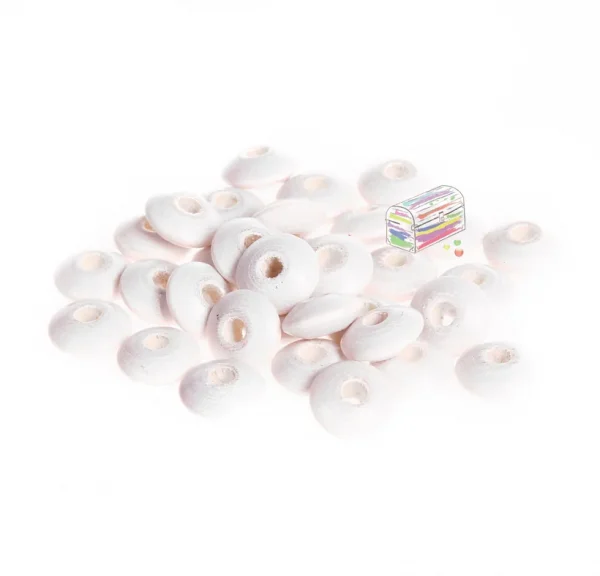 Linsen-Perlen Holzlinsen 10mm • 50 Stück weiss — Kiki-Ena Bastelmaterial Naturholz
