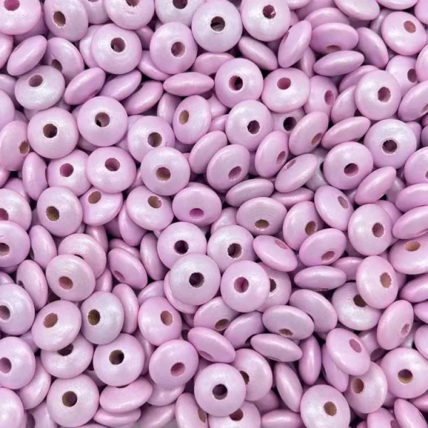 Linsen-Perlen Holzlinsen Perlmutt 10mm • 50 Stück rosa — Kiki-Ena Bastelmaterial Naturholz