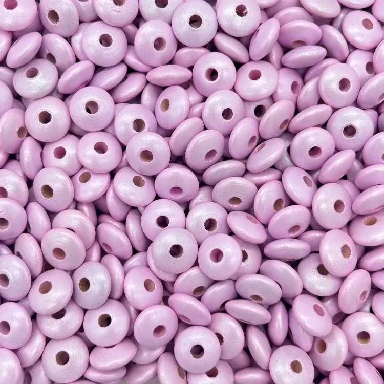 Linsen-Perlen Holzlinsen Perlmutt 10mm • 50 Stück rosa — Kiki-Ena Bastelmaterial Naturholz