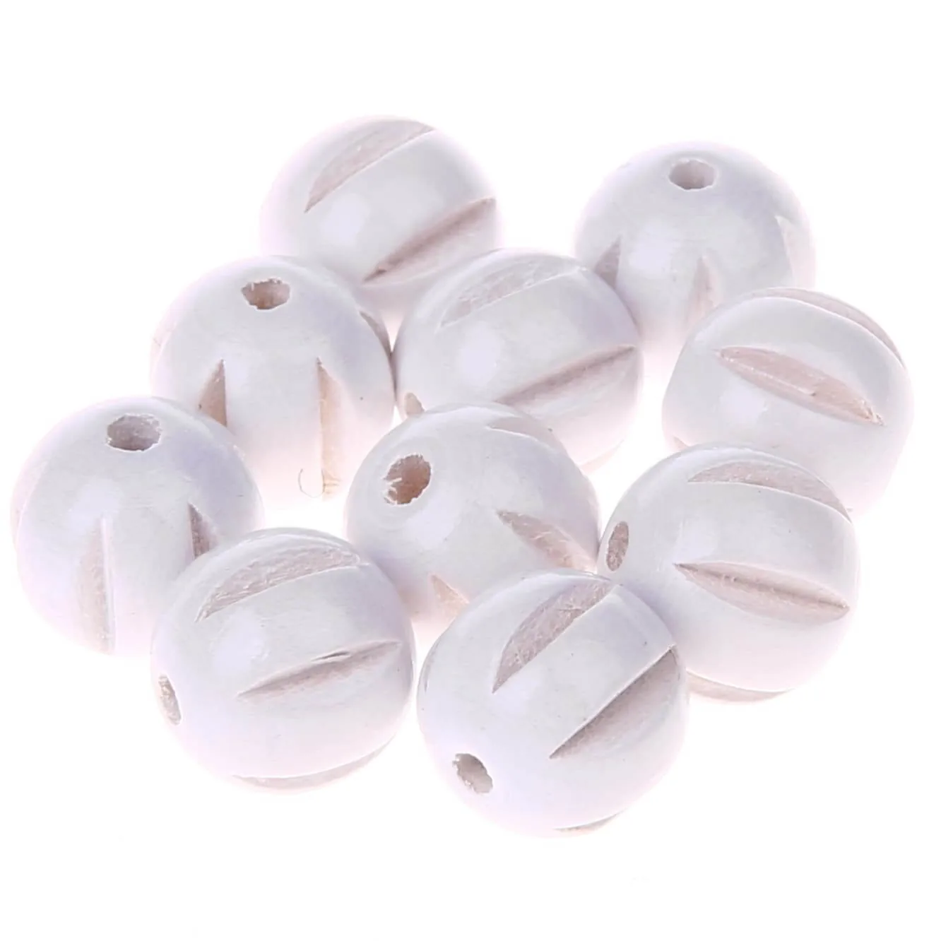 Längsrillenperlen 14mm • 10 Stück weiss — Kiki-Ena Bastelmaterial Naturholz