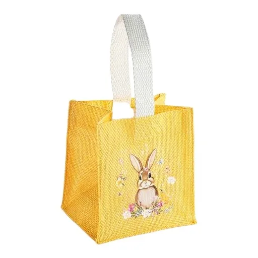Bunte Tasche mit Hasen-Motiv in Jute-Look Gelb — Kiki-Ena Bastelmaterial Naturholz