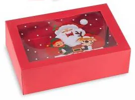 Rote Papier-Geschenkbox mit Sichtfenster Weihnachten Weihnachtsmann — Kiki-Ena Bastelmaterial Naturholz