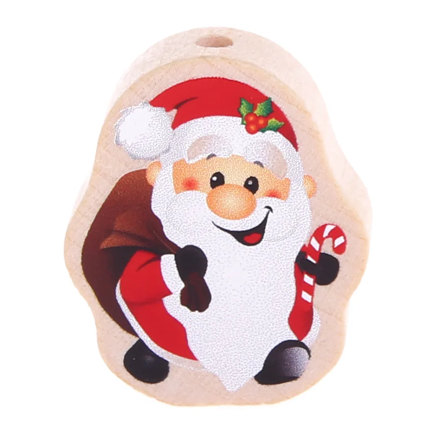 Weihnachtsmann Motivperle natur — Kiki-Ena Bastelmaterial Naturholz
